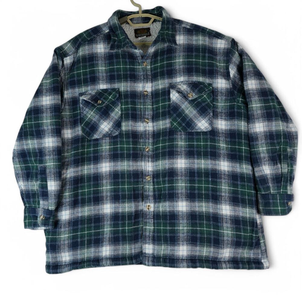 Vintage Sedgefield Shacket Mens XXL Green Blue Plaid Jacket Sherpa Lined Ramie‎